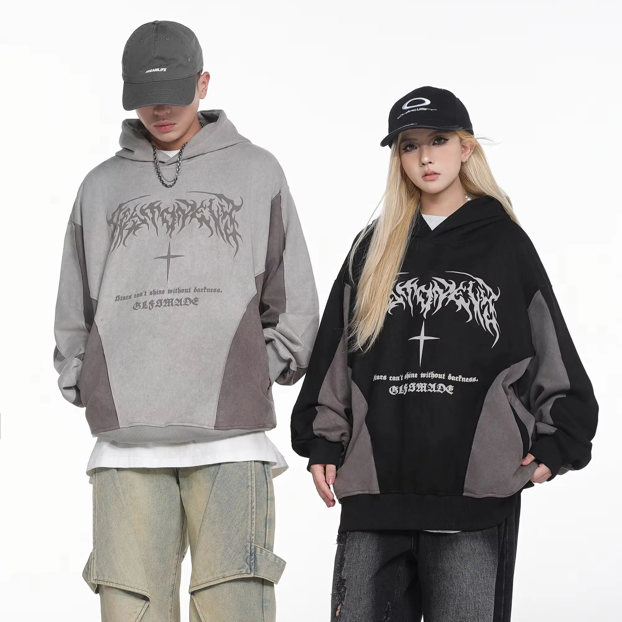 American Trend Classical sacred ritual patchwork hoodie Autumn and Winter for Men and Women