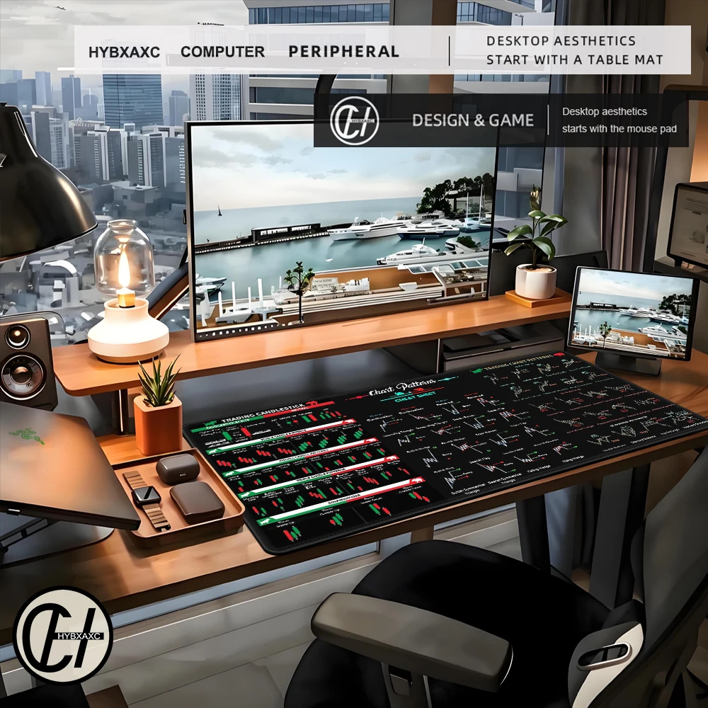 Alfombrilla de ratón con patrón de tabla caliente para el mercado de valores, almohadilla de escritorio para comerciante de Bitcoin Forex, regalo para inversor, candelabro, alfombrilla artística para teclado