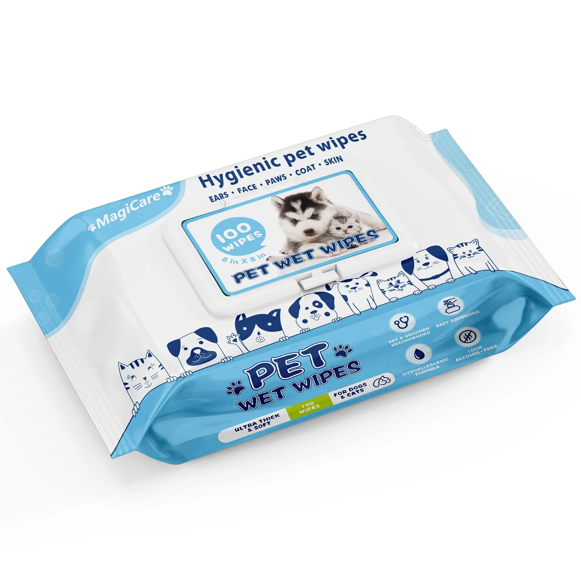 Dog Wipes, Cleaning and Odor Control Grooming Wipes for Paws, Body and Butt, Great for Puppies and Adult Dogs, 40Count