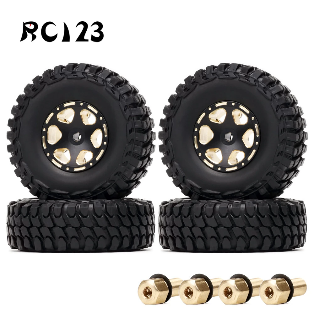 Rubber /Brass 1.0" Beadlock 54mm Wheel Rims Tires for RC Crawler 1/24 Axial SCX24 90091 Kyosho mini/micro Accessories