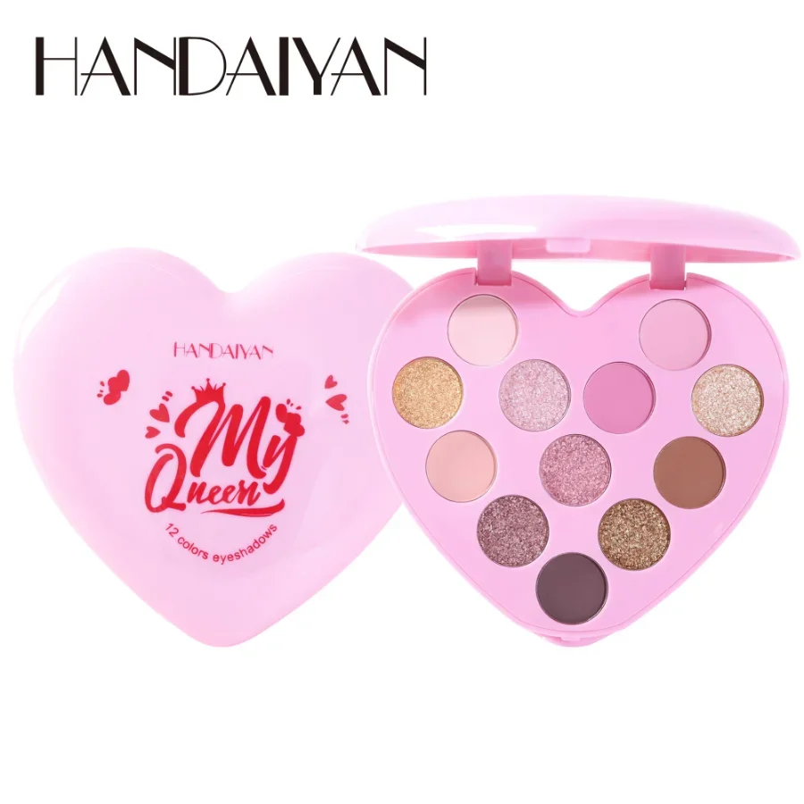 12 Colors Heart Eye Shadow Pans Metallica Glitter Eye Shadow Plate Golden Brown Makeup Color Shine Eye Shadow Box