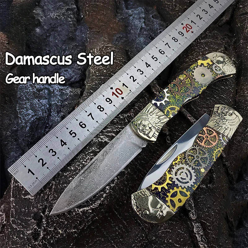 

Damascus steel folding knife, EDC equipment, stainless steel outdoor cutting tool, high hardness cutting knife M9195