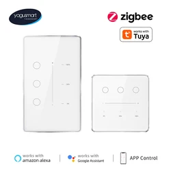 Yagusmart Zigbee 3 Gang Dimmer Light Switch Work with Tuya Smart Life Remote Control US EU Standard Switch Percentage Control