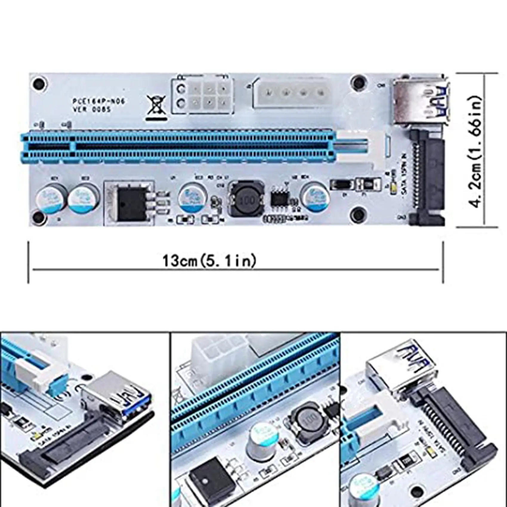 Cartão Riser para Bitcoin Mining, Cabo de Extensão de Imagem USB 3.0, PCIE 1X a 16X, Cartão Riser Pci-E