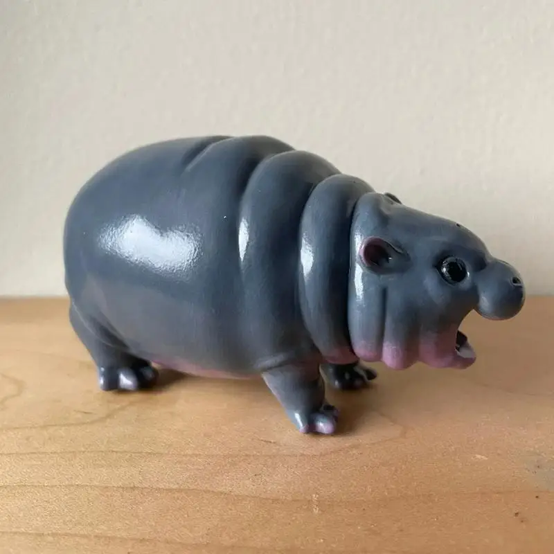 Resin Hippo Figurines Moo Deng Baby Hippopotamus Sculpture Desk Decoration Moo Deng Hippo Small Tabletop Statue