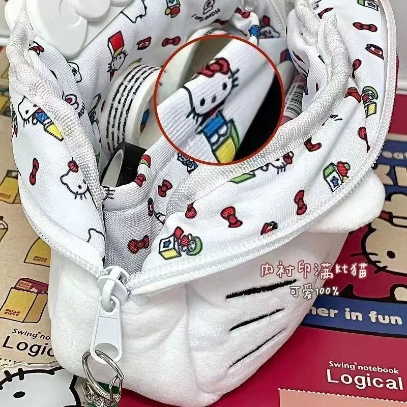 Hello Kitty Stationery Sanrio Plush Stationery Box Anime Kt Printing Pencil Case High Capacity Storage Bag School Supplies Gift