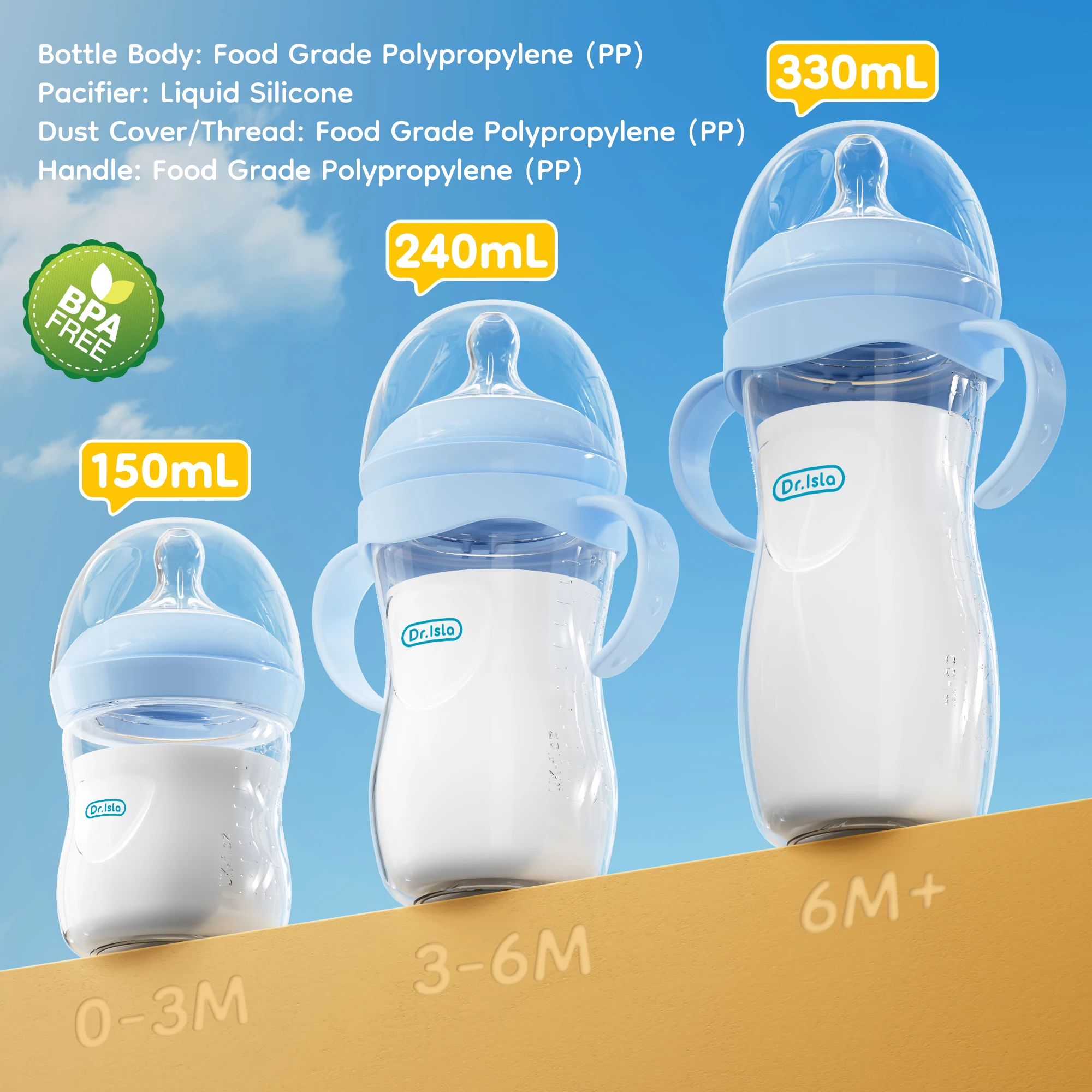 

150/240/330ml Newborn Baby Bottle BPA-Free Heatproof Baby PP Bottle Drop-Proof And Leak-Proof Baby Feeding Bottle