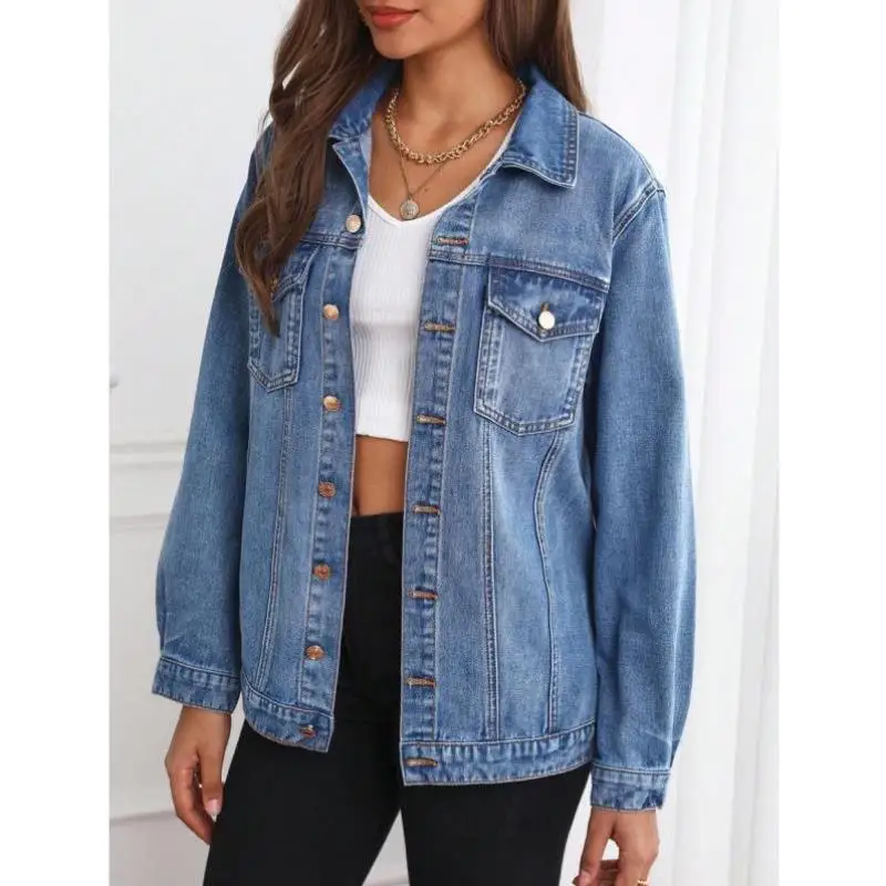 

Denim Folr ket Jaet Youth Trendy Oversize Fit Fce Lined V-Ne ort Length Seven Sve Long Autumn Outerwear