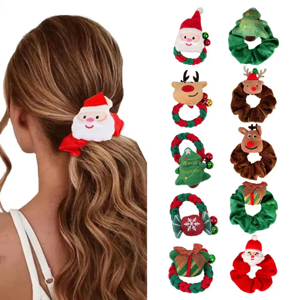 Elk Hair Bands Festive Christmas Plush Doll Hair Accessories Set Elk Santa Claus Headband Scrunchies for Holiday Hair Styling