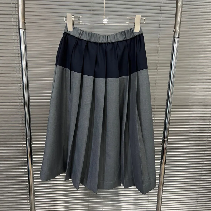 HKSH Mantel Für Frauen Herbst Neue Patchwork Kontrast Farbe Zipper Adrette Jacke Elastische Taille Gefaltete Süße Ins Rock HK10836