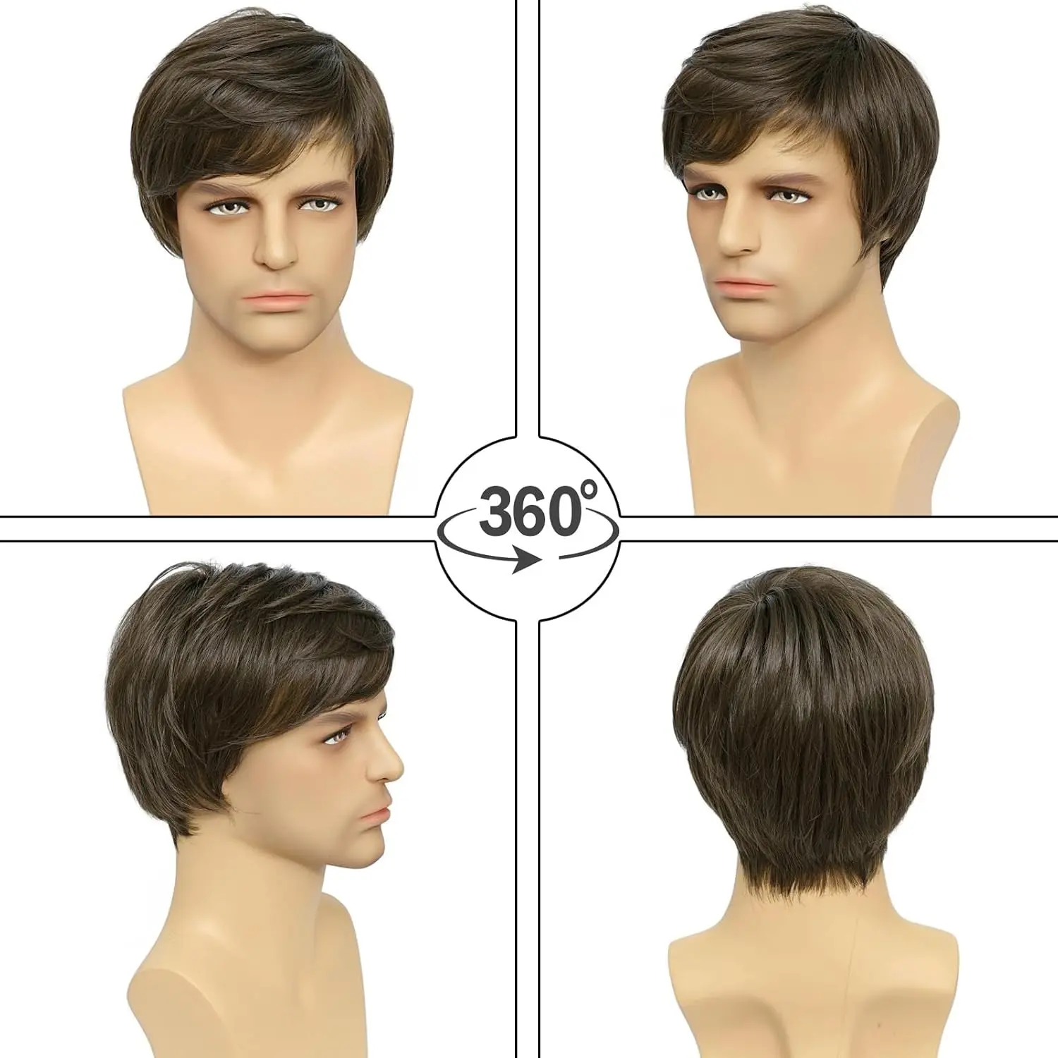 

Men's Short Brown Wig, Designed Specifically for Men, Made from Synthetic Fiber