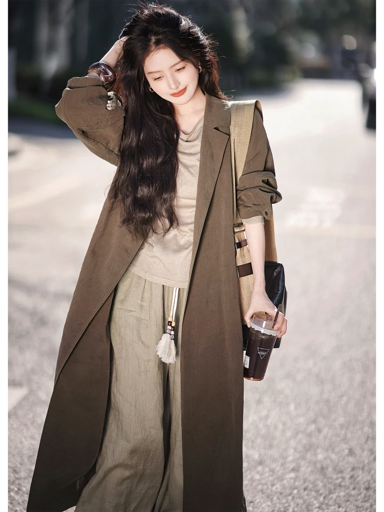 

Zhaodaxi True Silk Thin Slice Windbreaker Waable Jaet Simple Sle Commute Pure Color Slimming Outerwear for Women
