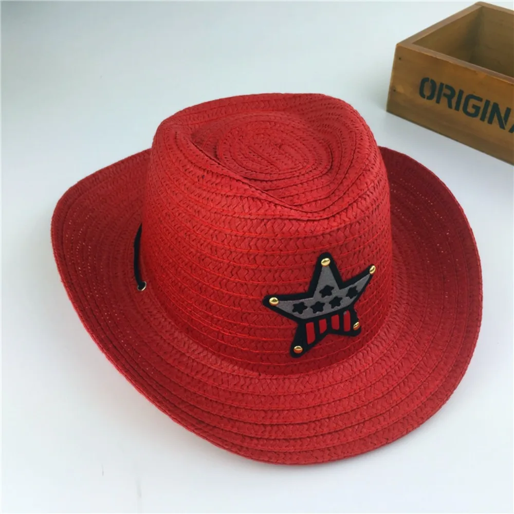 Kids Boys Girls Summer Breathable Cowboy Hat Straw Sun Cap Children Hats Pentagram Hat Fishman Hat Jazz Hat Bucket Hat