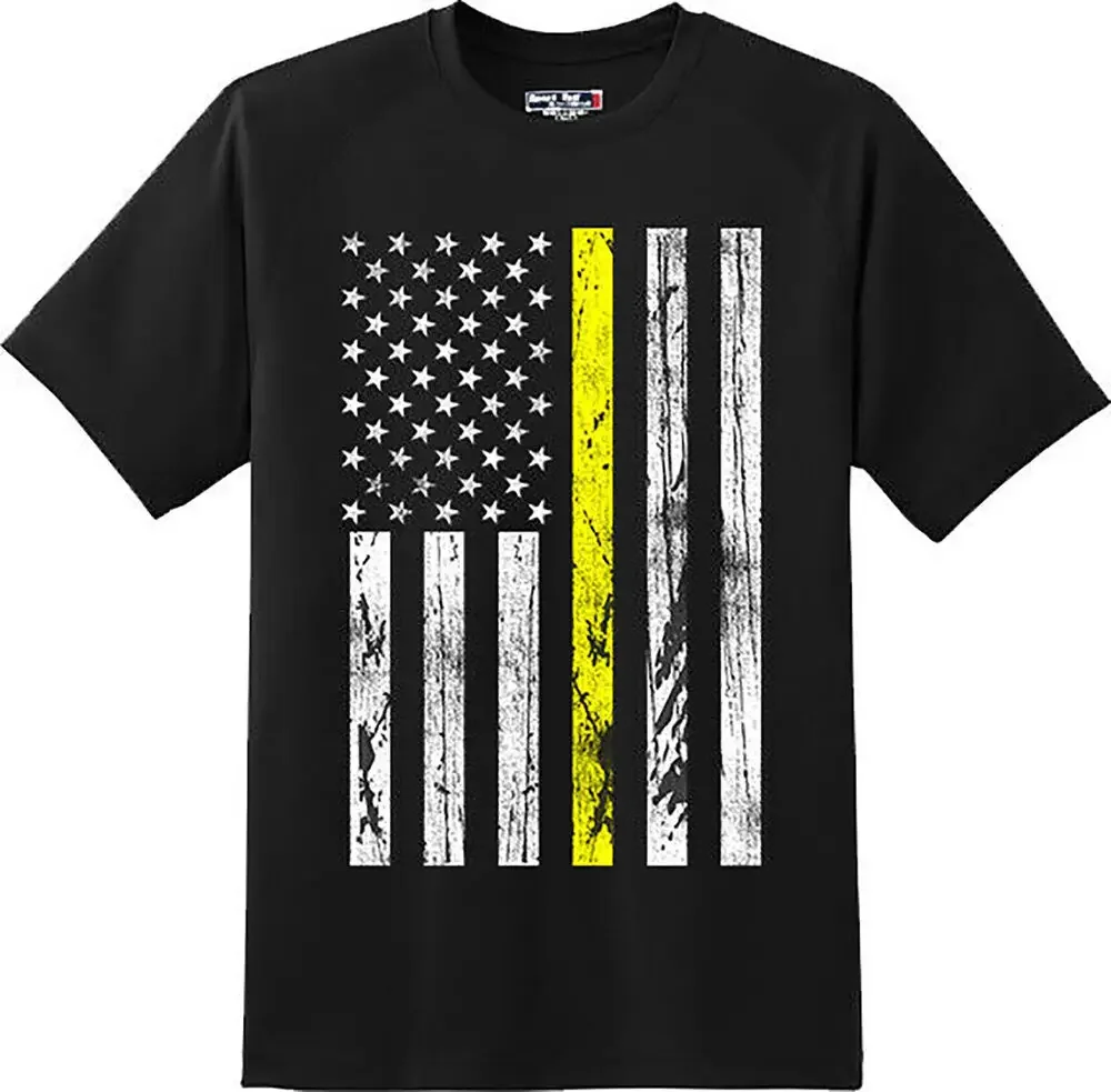 Thin Yellow Line US Flag  Dispatcher America  Gift T Shirt Graphic TeeHigh Quality 100%Cotton Short Sleeve