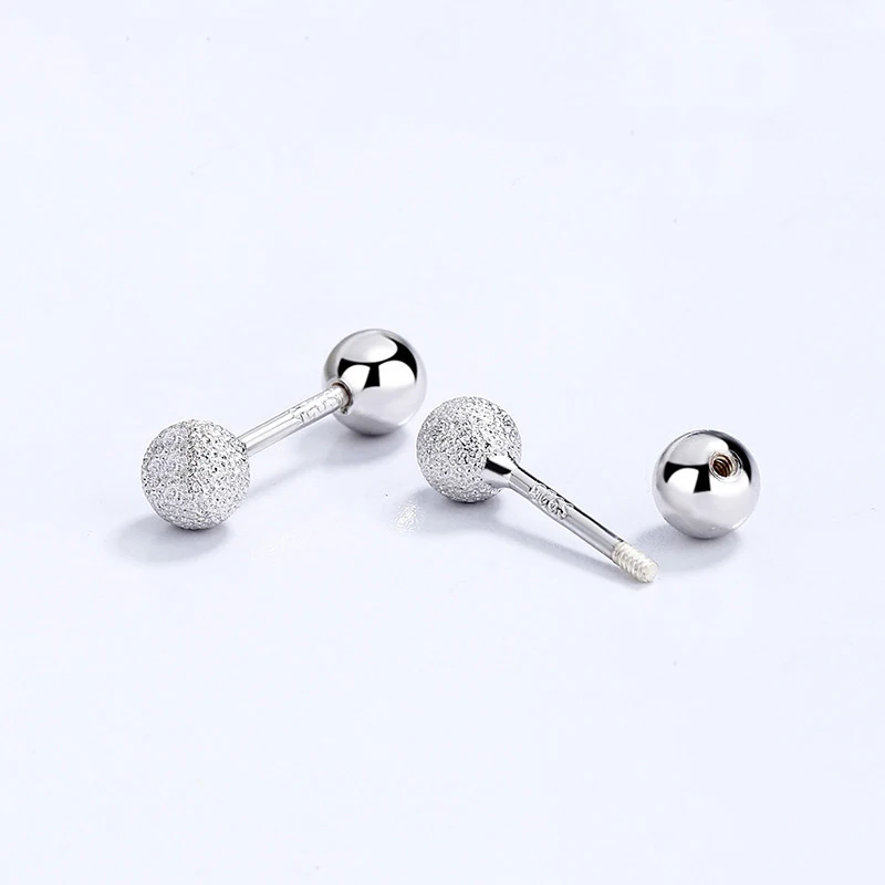 INZATT Real 925 Sterling Silver Geometric Round Screw Bead Stud Earrings For Fashion Women Classic Fine Jewelry Accessories