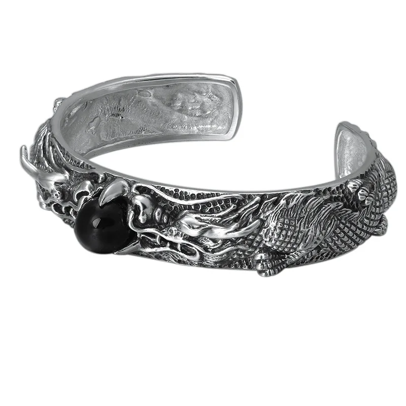 

S925 Pure Silver Ornaments Domineering Thai Silver Dragon Bracelet Bangle