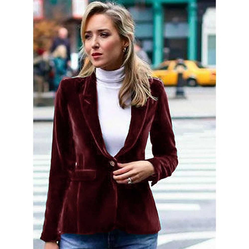 Women\'s Suit Blazer Velvet One Button Jacket Female Winter Coats 2023 Ladies Luxury Outerwears for Wedding Work Wear