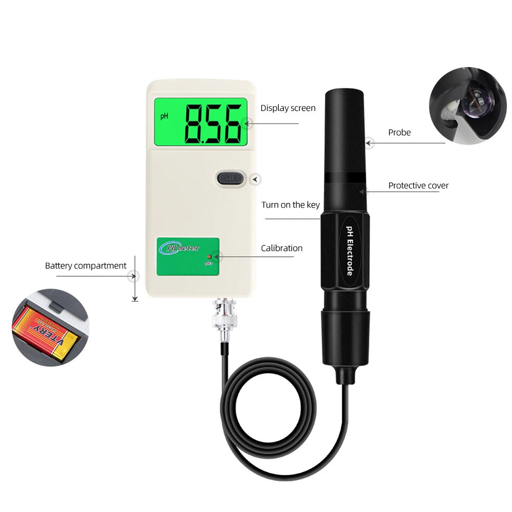 Digital PH Meter Water Quality Tester Smart Sensor High Precision Mini Water Quality Monitor 0-14 PH Detector for Pool Aquarium