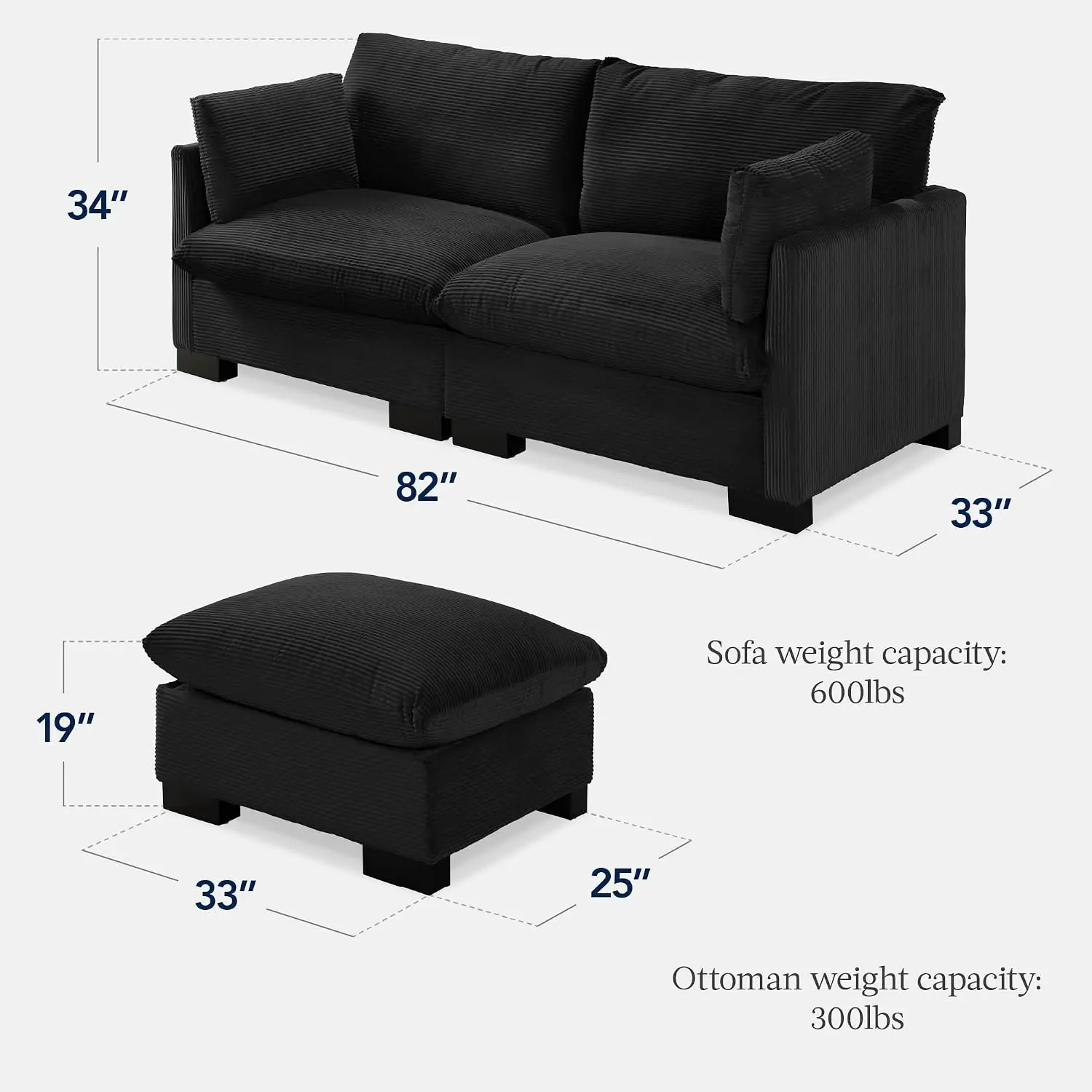 Modern Loveseat Corduroy Recliner Removable Cover Spring Cushion Wood Frame Easy Assembly Small Space 82in, Customized