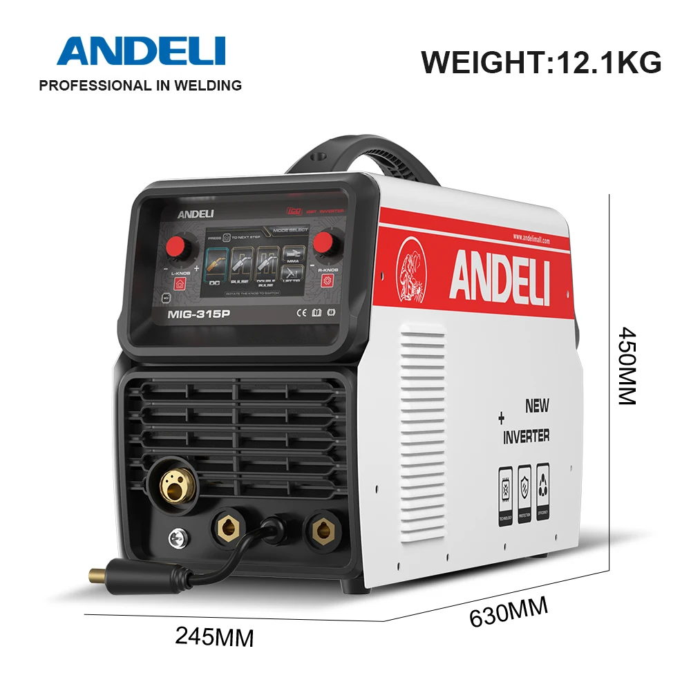 ANDELI 380V MIG Welder Double Pulse MIG TIG ARC 3 IN 1 Industrial Semi-automatic Welding Machine Aluminum Metal Spool Welding