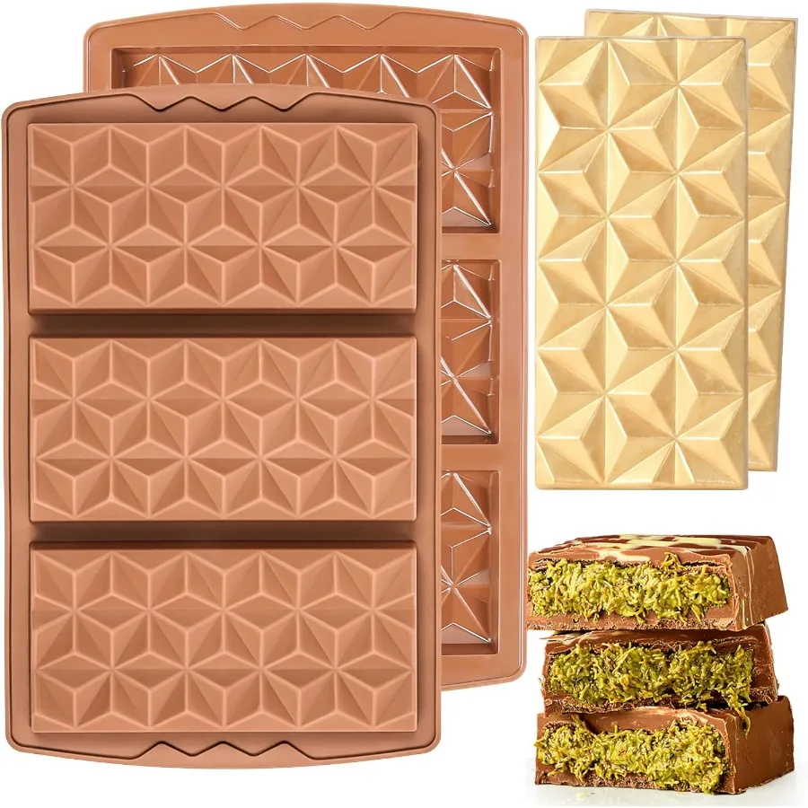 2 Pcs Chocolate Bar Mold Deep Silicone Large Chocolate Molds Break Apart Pyramid Shape Thick Candy Bar Molds