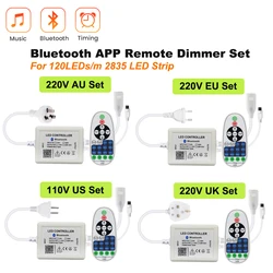 Dimmable Bluetooth APP 23key Remote LED Controller with EU/UK/AU/US Power Plug For AC 110V 220V 2835 120LEDs/m LED Strip Lights