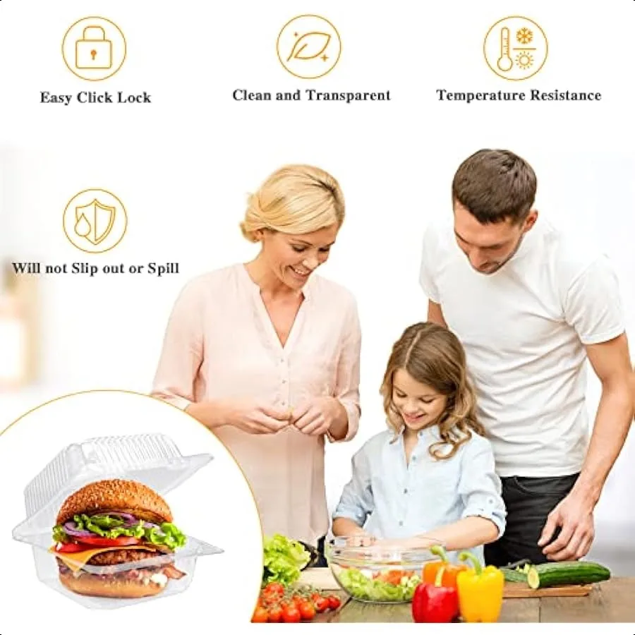 100 قطعة من الحاويات البلاستيكية الشفافة المفصلية مع أغطية حاويات شريحة الكيك الفردية حاوية طعام بلاستيكية مربعة للاستعمال مرة واحدة #4