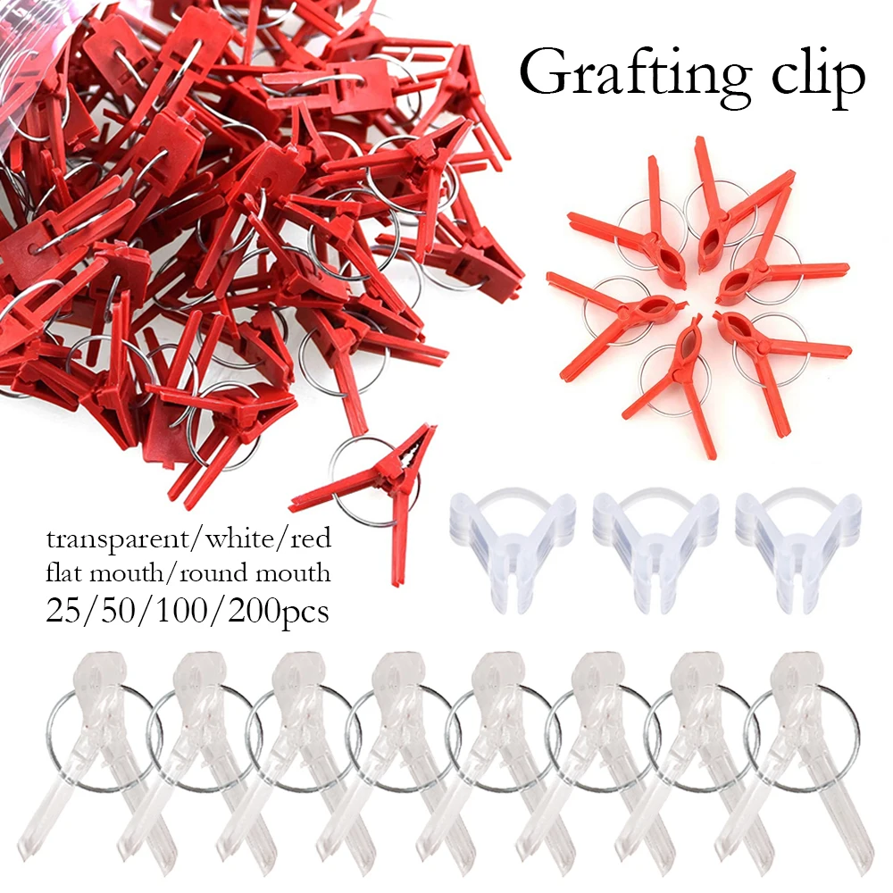 

25-200Pcs Plant Grafting Clip Plastic Gardening Tool For Cucumber Eggplant Watermelon Round Mouth Flat Mouth Anti-fall Clamp