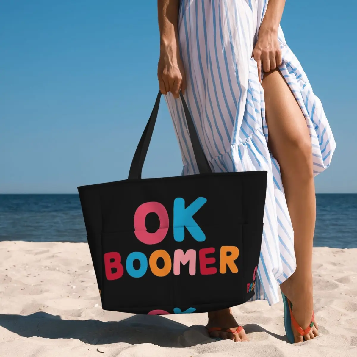 Ok Boomer Beach Travel Bag, Tote Bag Trendy Large Capacity Daily Shoulder Bag Multi-Style Pattern