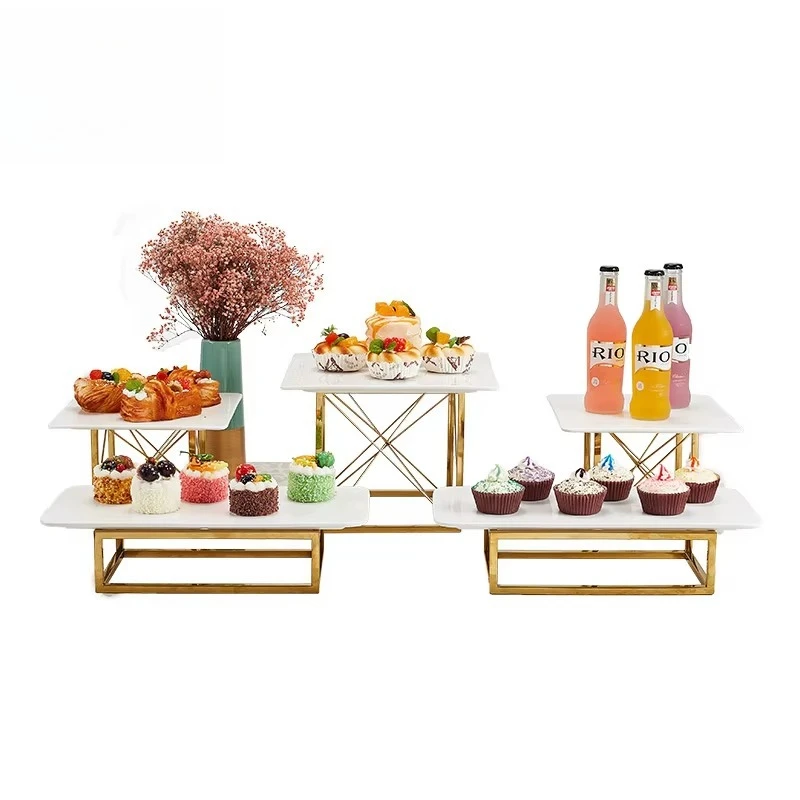 * Luxurious Decorative Golden Metal Cake Stand Storage Rack Dessert Cakes Food Sweets Display Rack Triangle Cake Stand