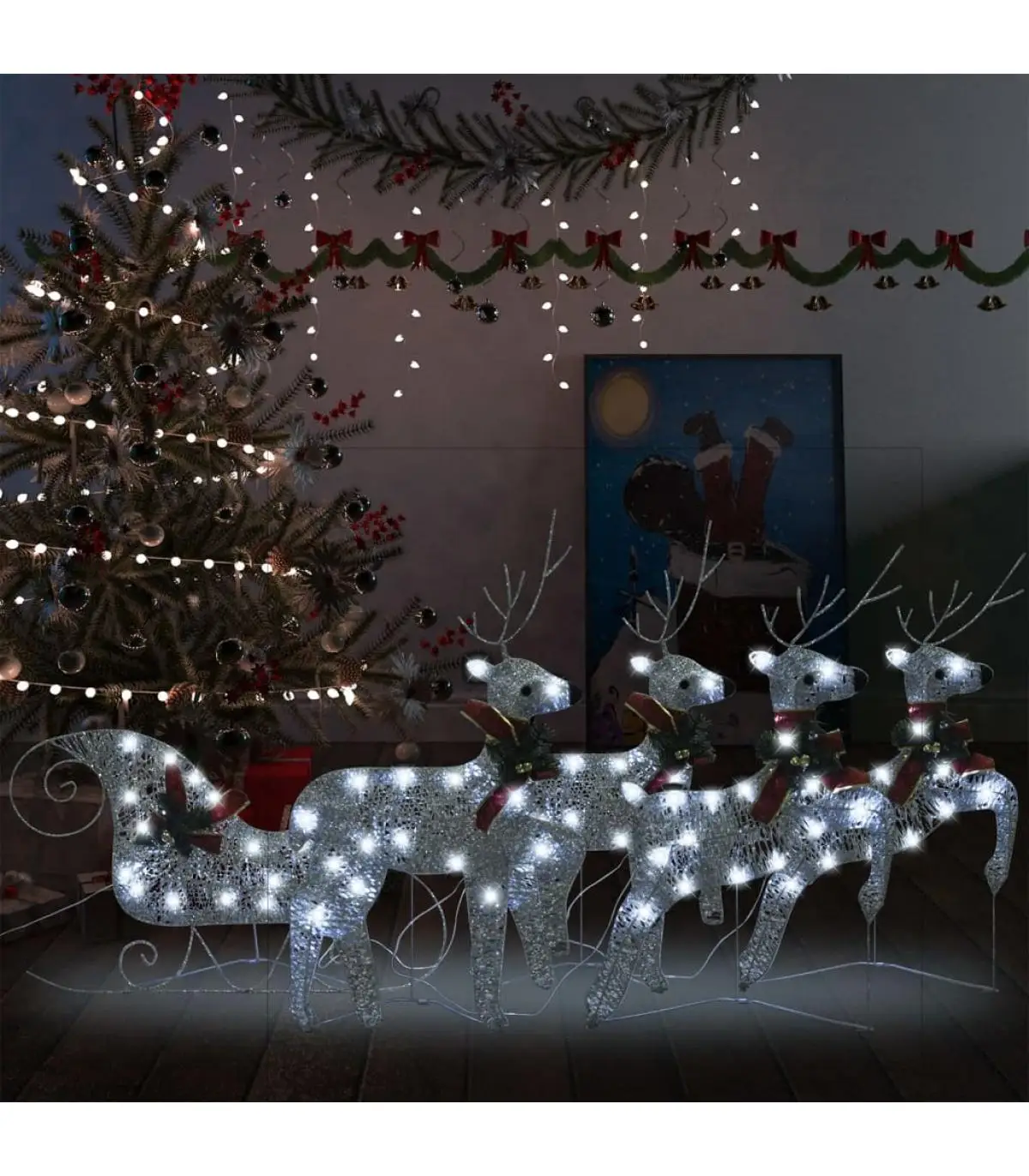 Christmas Lights Christmas decoration garden reindeer and sleigh Silver 100 LED