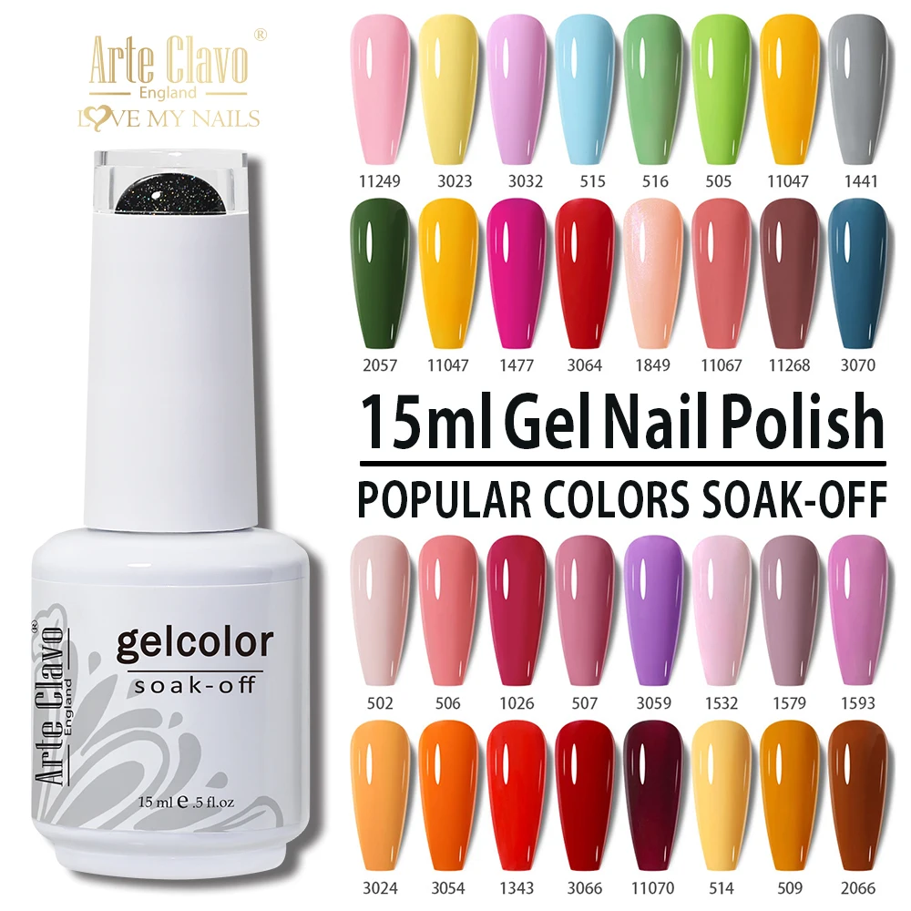 

Arte Clavo 15ml Gel Nail Polish For UV Nail Supplies Semi-permanent LED Varnish Enamel Black Color Nude Red Nail Gellak Manicure