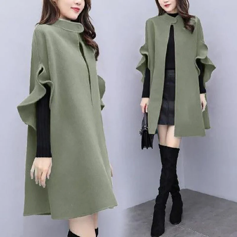 Fashion Solid Color Loose Butterfly Sleeve Ponchos Women\'s Clothing 2023 Winter New Oversized Casual Tops Commuter Warm Coats