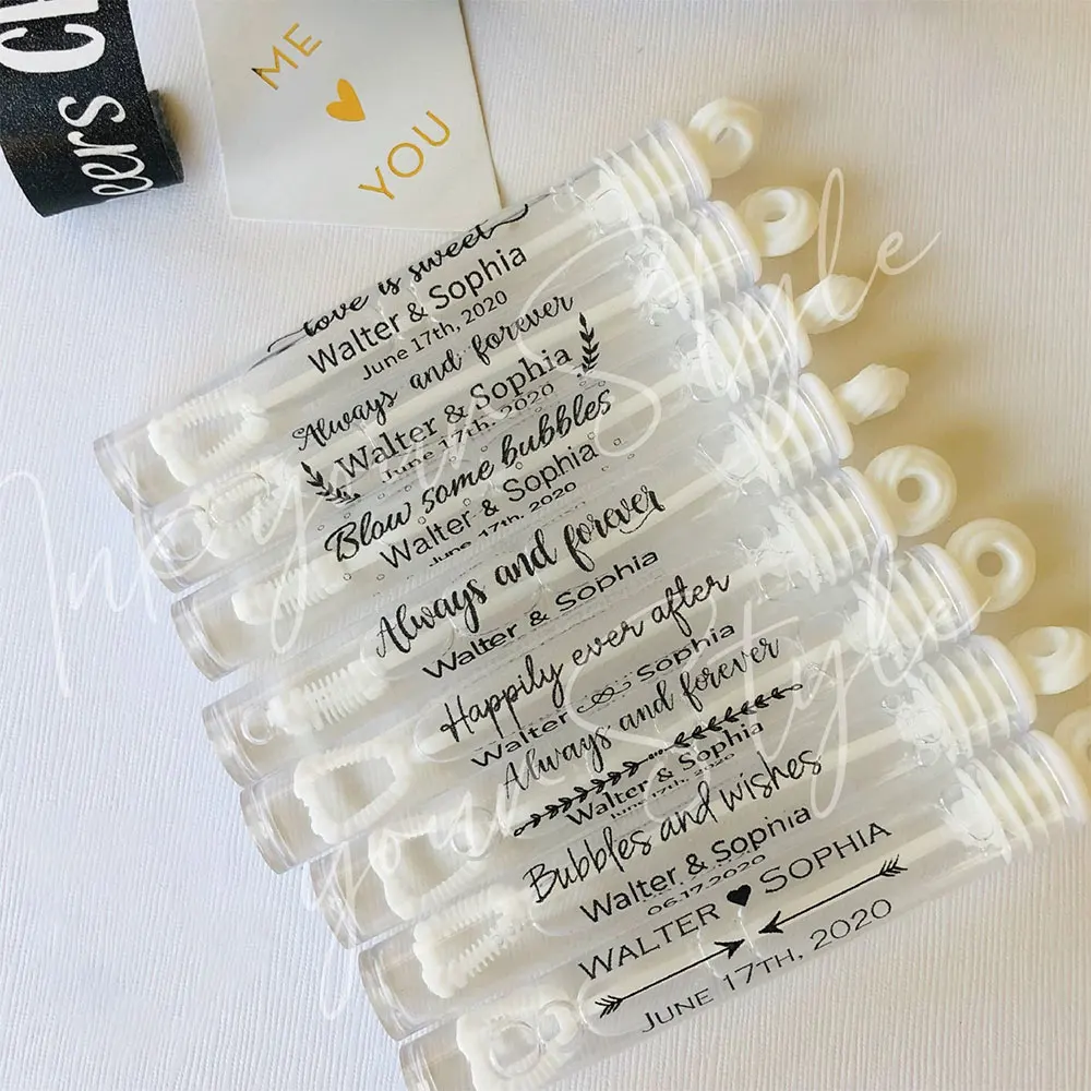 50pcs Personalized Wedding Bubble Tags, Foil Bubble Tags, Custom Wedding Favor Bubble Tube Stickers, Stickers Only