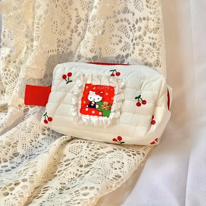 Kawaii Sanrio Hello Kitty Cosmetic Bag Cute Kt Pattern Portable Large Capacity Storage Toiletry Bag Kawaii Girl Birthday Gift image 2
