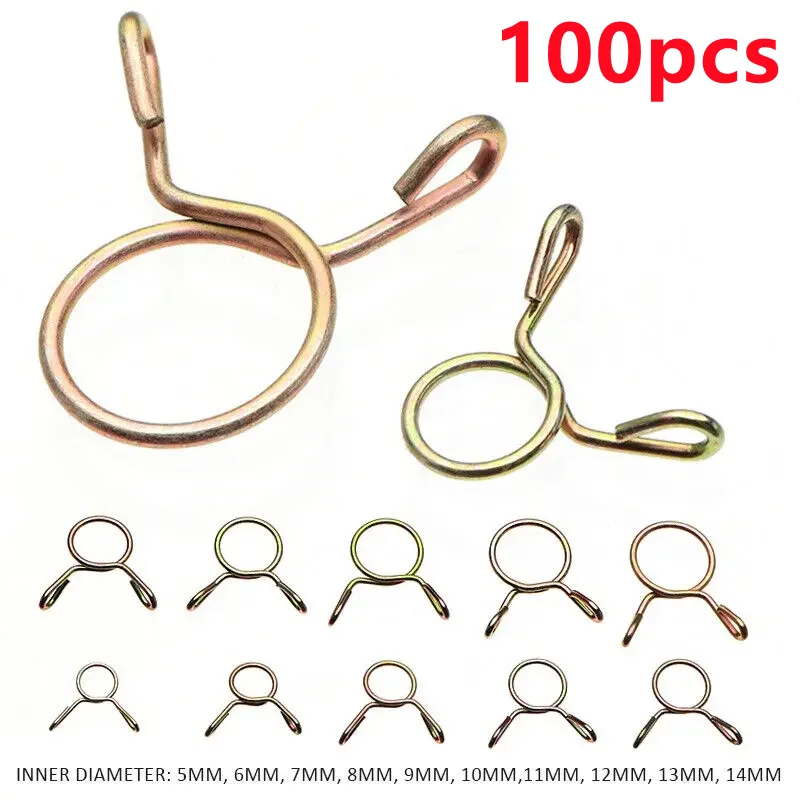 100pcs petrol hose spring clamps 5~14mm Zinc Plated Pipe Clips Fuel Line Petrol Pipe Fuel Hose Clamp for Motorcycle Boats