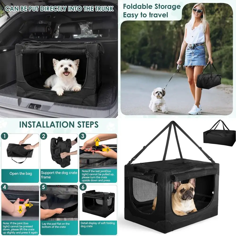 

24 Portable Folding Dog Crate for Travel, Suitable for Small Dogs, Pets, or 2 Cats, with 4 Mesh Doors, Car Travel Kennel, Indoor