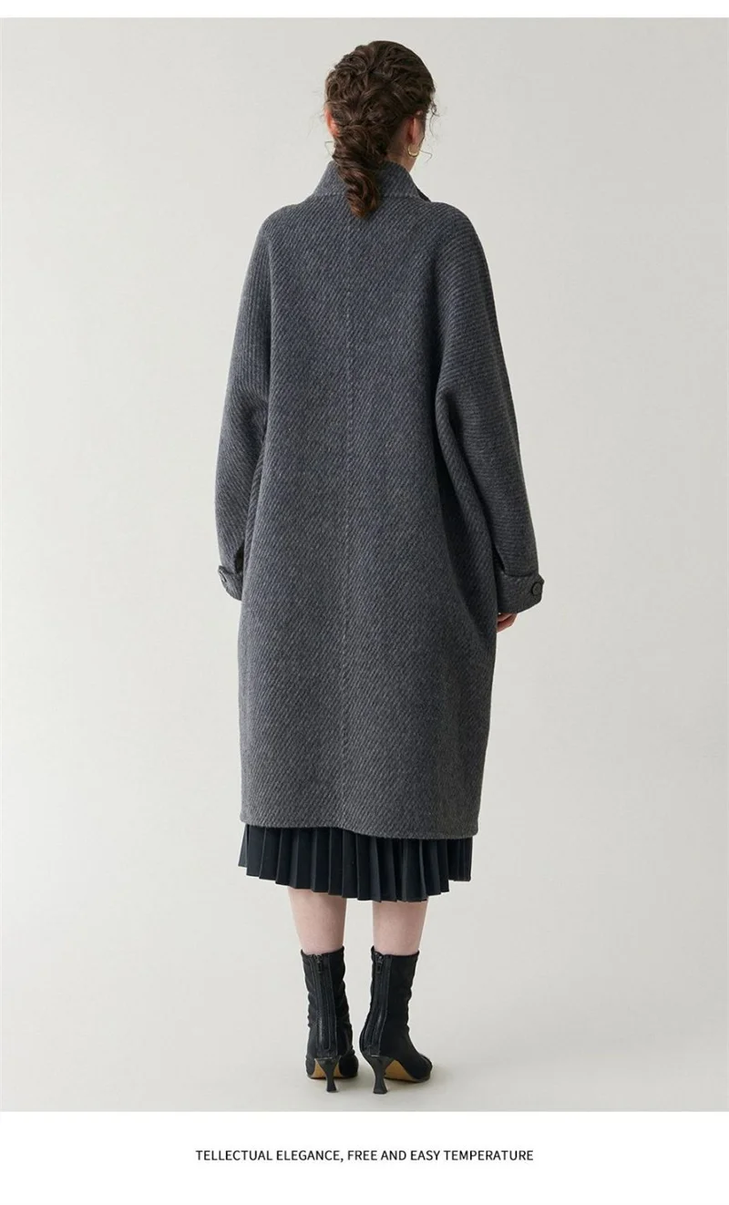 Wool Blends Coat Women Korean Thicken Long Jackets Oversized Lace Up Outwear Double-sided Cardigan Woolen Overcoat