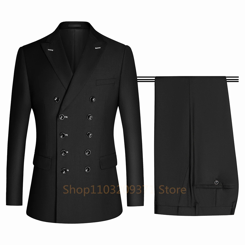 Classic Business Suits Men Bespoke Double Breasted Jacket Pants 2 Pieces Groom Wedding Tuxedos Trajes Elegante Para Hombres 2024