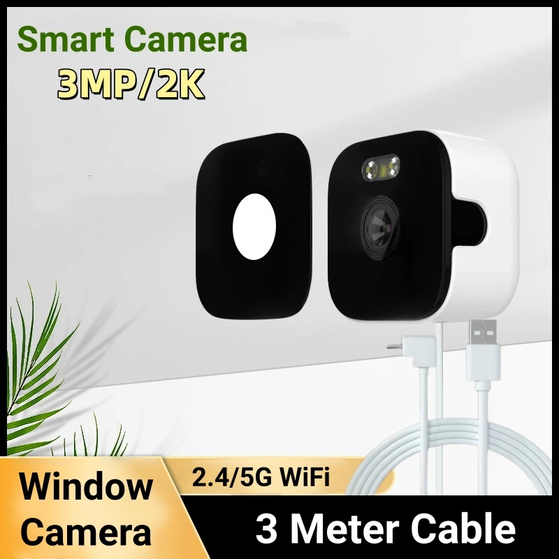 Smart Window Camera 2.4/5GHz Wi-Fi 3MP Resolution Full-Color Night Vision Through Window Indoor Camera With 3 Meter Cable