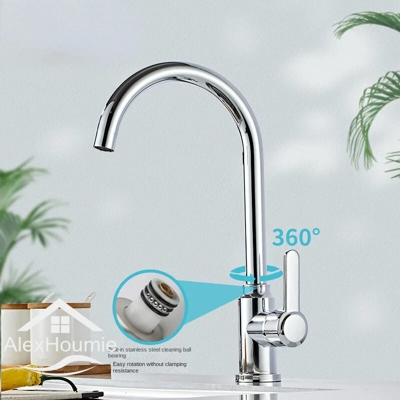 

Single Handle Bar Sink Faucet with 360 Degree Swivel Spout High Arc Kitchen Faucet Deck Mounted Hot and Cold Water