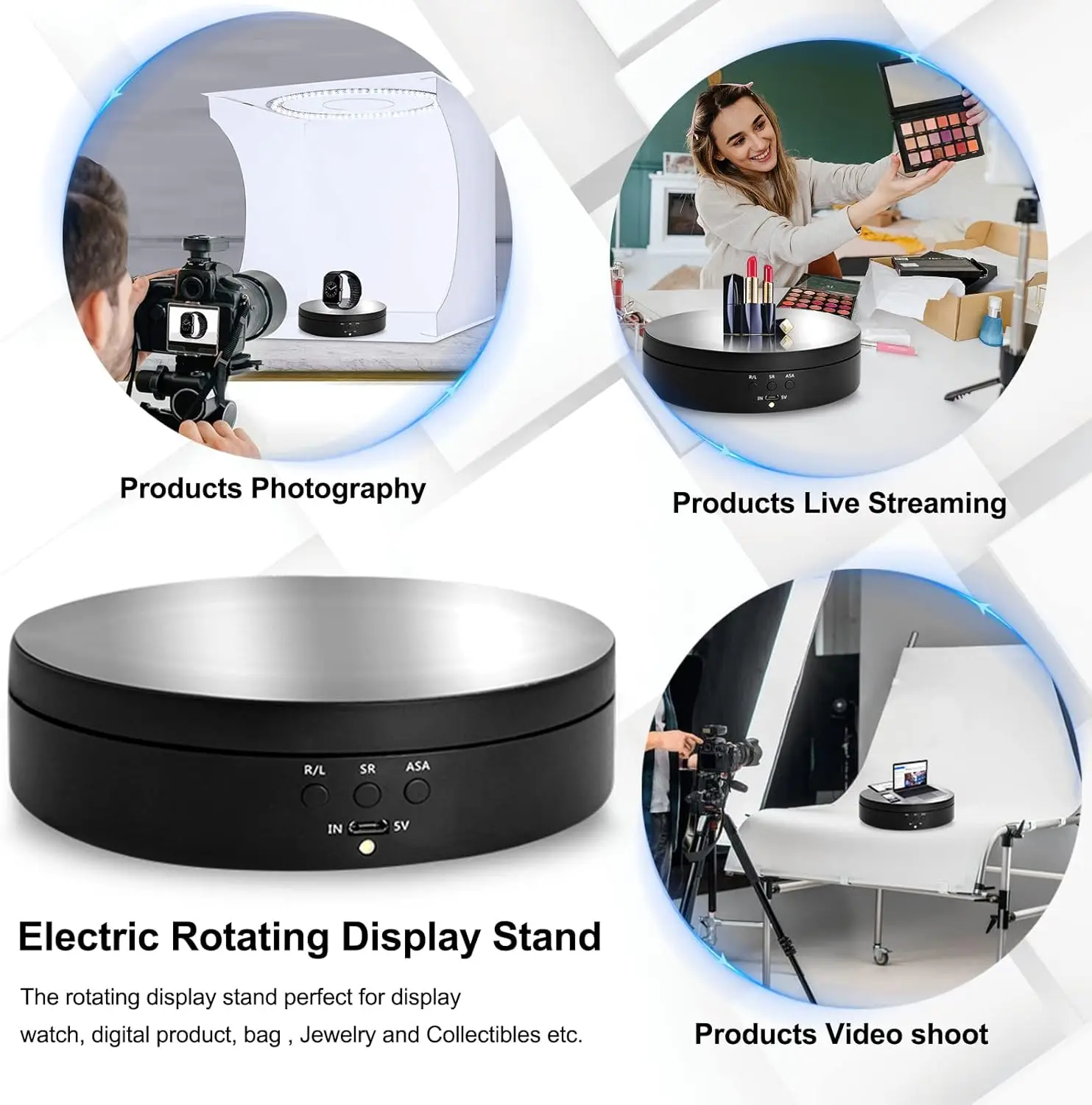 Rotating Display Stand, 360 Degree Motorized Turntable Display Stand for Photography Products and Shows, with USB Power Cable,