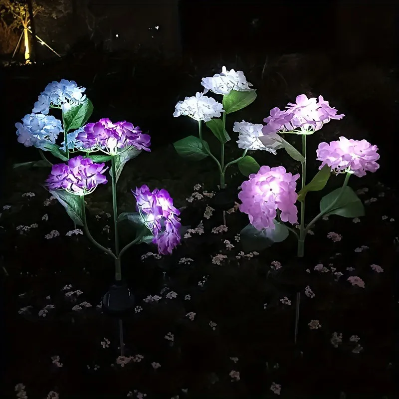 Outdoor Solar Lights Waterproof Hydrangea GardenStake Lights Realistic LED Flowers Powered Decorative GroundSolar Flower Lights