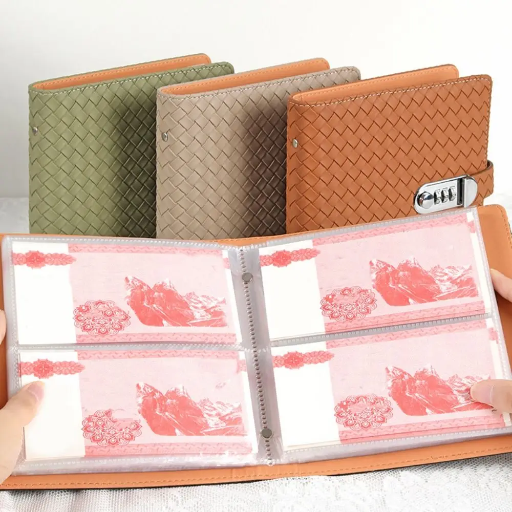 Emboss FWeaving Texture Envelop Savings Challenges Book 50Sheets Savings Handbook Saving Money Binder Account Book PU Leather