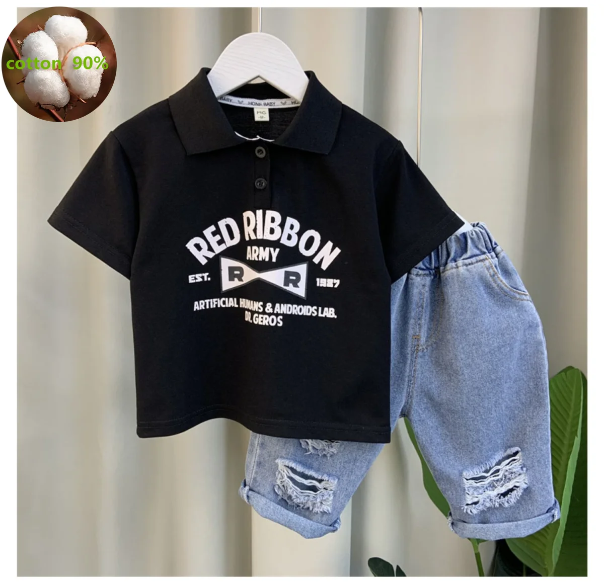 Korean Summer Kids Clothes Boys Shorts Set Cartoon Short Sleeve T-shirts + Denim Jeans 2pcs Suits for Boys Clothes 2-12 Y