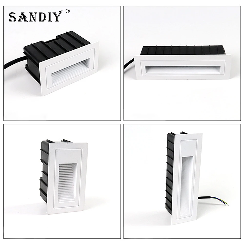 SANDIY Outdoor Step Lighting Waterproof Wall Lamp Recessed Nightlights 12V/24V Exterior Stair Light Balcony Yard Deck AC85-265V