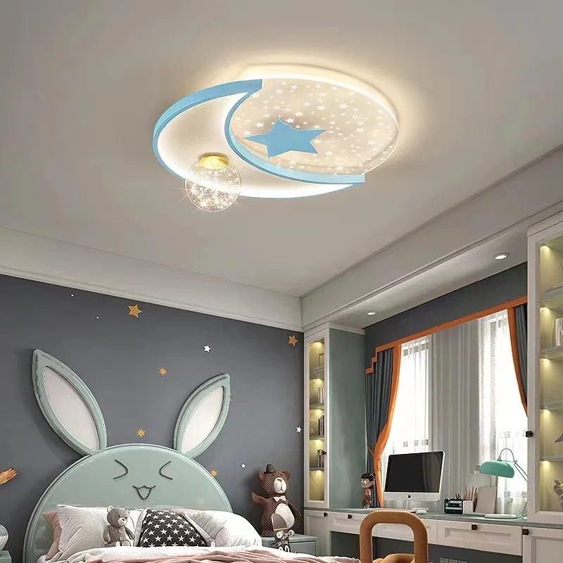 Princess Starry Ball Led Ceiling Lights Children Bedroom Girls Room Decor Pink Star Moon Chandelier Kids Baby Study Ceiling Lamp