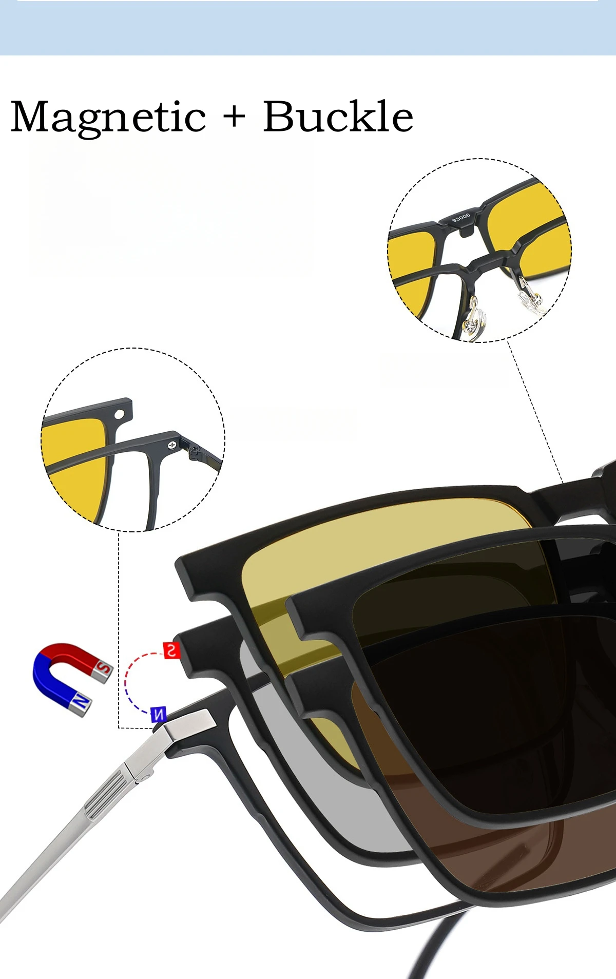 YIMARUILI Ultraleichte polarisierte magnetische Clip-On-Brille für Männer und Frauen, TR90, optische Brillengestelle aus reinem Titan – Detail 3