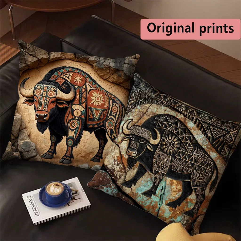 Southwestern Buffalo Tribal Pillow Covers Pattern Cushion Cover Suitable for Sofa Bedroom Car Pillow Cover