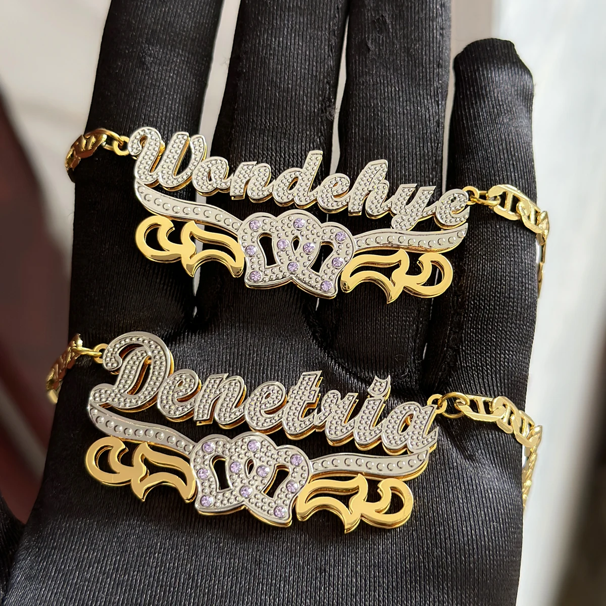 Customized Double Name Necklace 18K Gold Plated Nameplate 3D Necklace Personalized Choker Women Double Layer Name Necklace Gifts